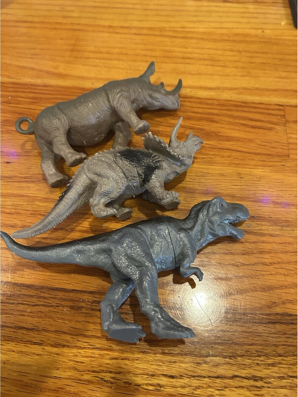 lot of 3 vintage plastic dinosaurs And A Rhino